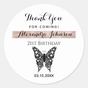 Danke, 21. Geburtstag Schmetterling Runder Aufkleber