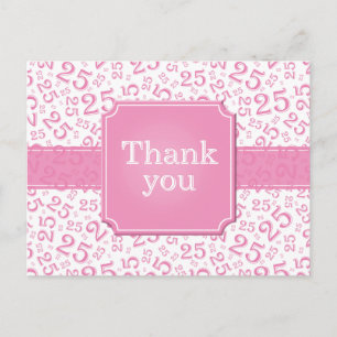 Danke 25 Zahlenmuster Rosa/Weiß Postkarte