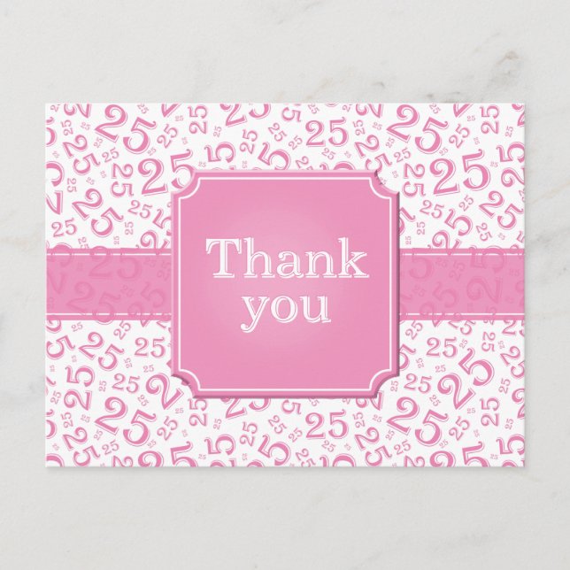 Danke 25 Zahlenmuster Rosa/Weiß Postkarte (Vorderseite)