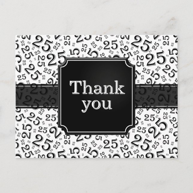 Danke 25 Zahlenmuster Schwarz/Weiß Postkarte (Vorderseite)