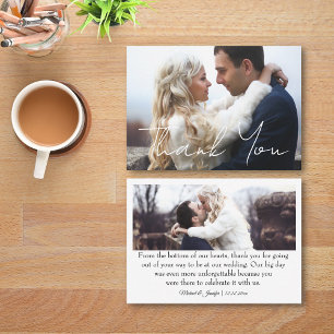 Danke 2 Fotos einfache minimalistische Hochzeit  Mitteilungskarte