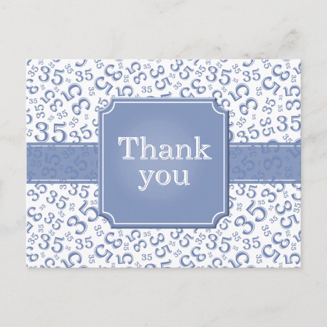 Danke 35 Zahlenmuster Blau/Weiß Postkarte (Vorderseite)