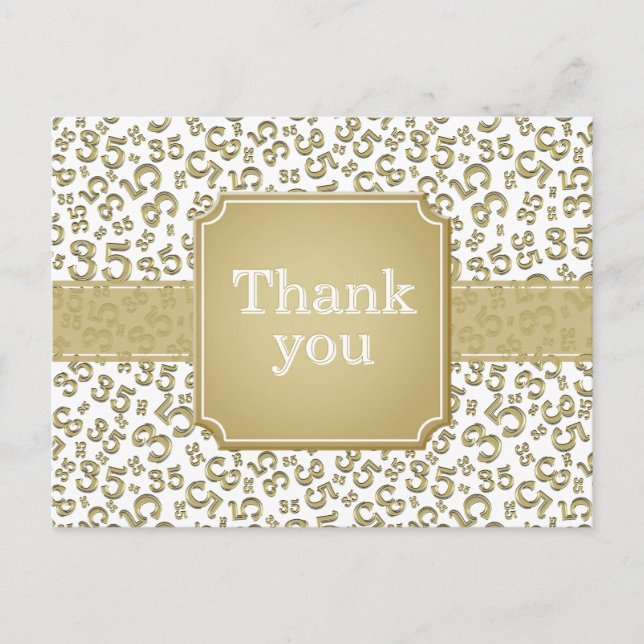 Danke 35 Zahlenmuster Gold/Weiß Postkarte (Vorderseite)