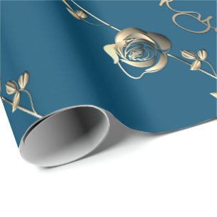 "Danke" 3D Silvery Rose auf Ocean Blue Geschenkpapier