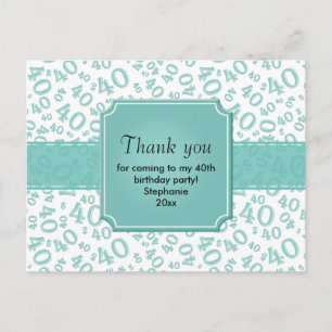 Danke 40 Nummer Muster Teal/Weiß Postkarte