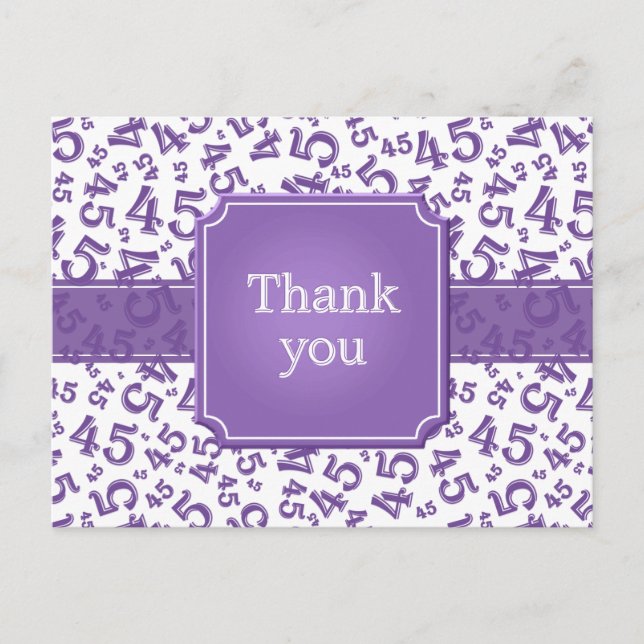 Danke 45 Zahlenmuster Lila/Weiß Postkarte (Vorderseite)