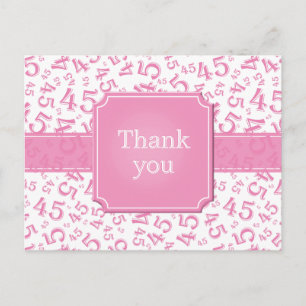 Danke 45 Zahlenmuster Rosa/Weiße Postkarte
