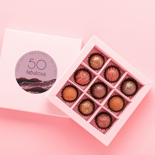 Danke, 50. Geburtstag Burgundy Pink Agate Runder Aufkleber (Von Creator hochgeladen)