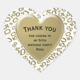Danke: 50 Zahl-Muster-Weiß und Gold Herz-Aufkleber