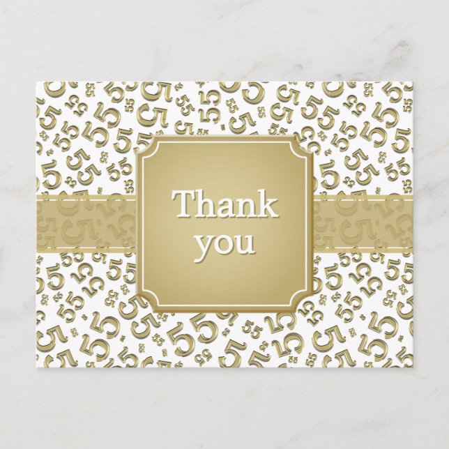 Danke 55 Zahlenmuster Gold/Weiß Postkarte (Vorderseite)