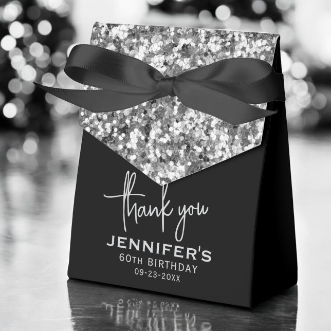 Danke, 60. Geburtstag Silver Glitzer Monogram Geschenkschachtel (Von Creator hochgeladen)