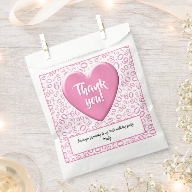 Danke, 60. Random Number Pattern Pink/Weiß Geschenktütchen (Ausgeschnitten)
