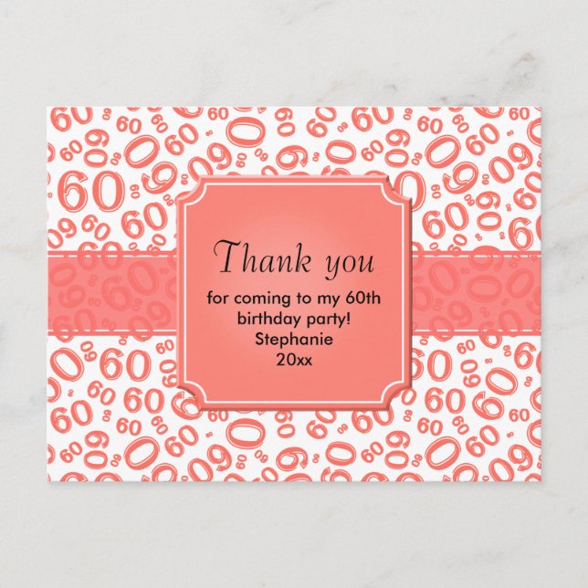 Danke 60 Zufallszahlenmuster Koralle/Weiß Postkarte (Vorderseite)