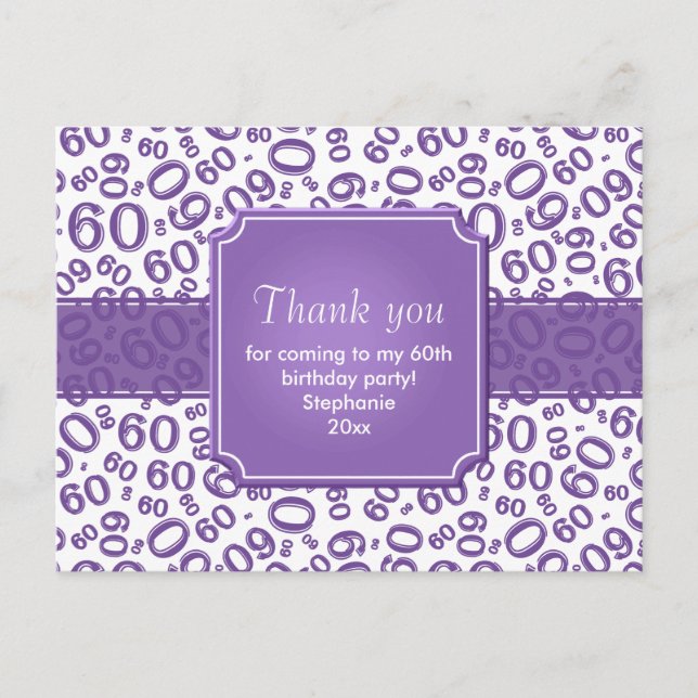 Danke 60 Zufallszahlenmuster Lila/Weiß Postkarte (Vorderseite)
