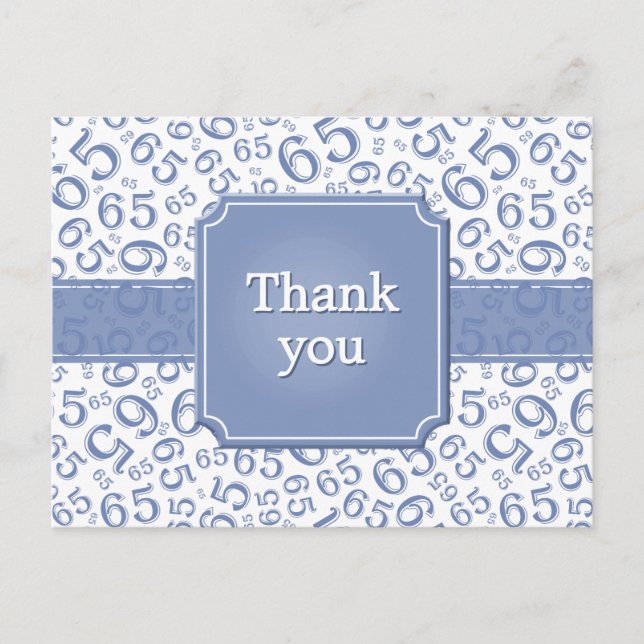 Danke 65 Zahlenmuster Blau/Weiß Postkarte (Vorderseite)