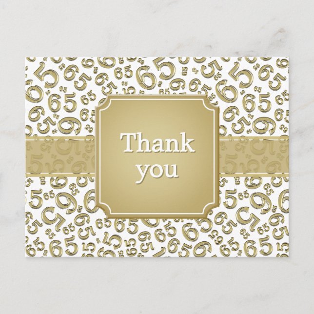 Danke 65 Zahlenmuster Gold/Weiß Postkarte (Vorderseite)