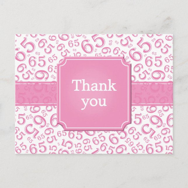 Danke 65 Zahlenmuster Rosa/Weiß Postkarte (Vorderseite)