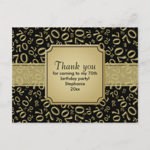 Danke 70. Geburtstag Zahlen Muster Gold/Schwarz Postkarte