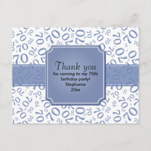 Danke 70. Geburtstag Zahlenmuster Blau/Weiß Postkarte