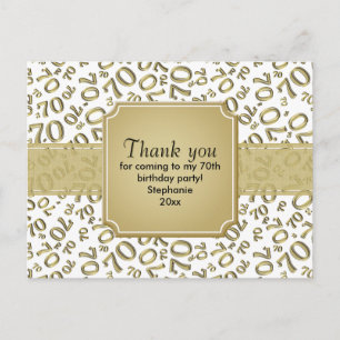 Danke 70. Geburtstag Zahlenmuster Gold/Weiß Postkarte