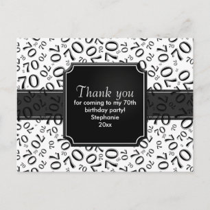 Danke 70. Geburtstag Zahlenmuster Schwarz/Weiß Postkarte