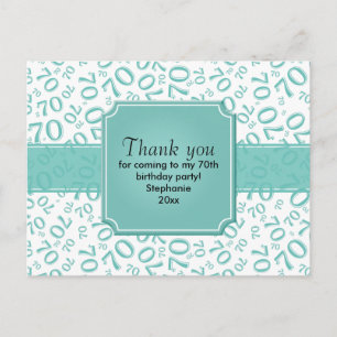 Danke 70. Geburtstag Zahlenmuster Teal/Weiß Postkarte