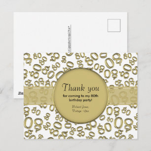 Danke: 80. Gold/Weiß Geburtstags Zahlenmuster Postkarte