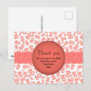 Danke: 80. Korallenweißes Zahlenmuster Postkarte
