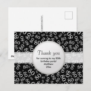 Danke: 80 Schwarz/Weiß Geburtstagszahlen-Muster Postkarte