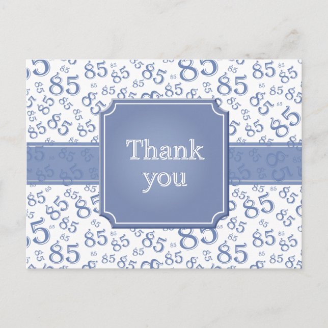 Danke 85 Zahlenmuster Blau/Weiß Postkarte (Vorderseite)