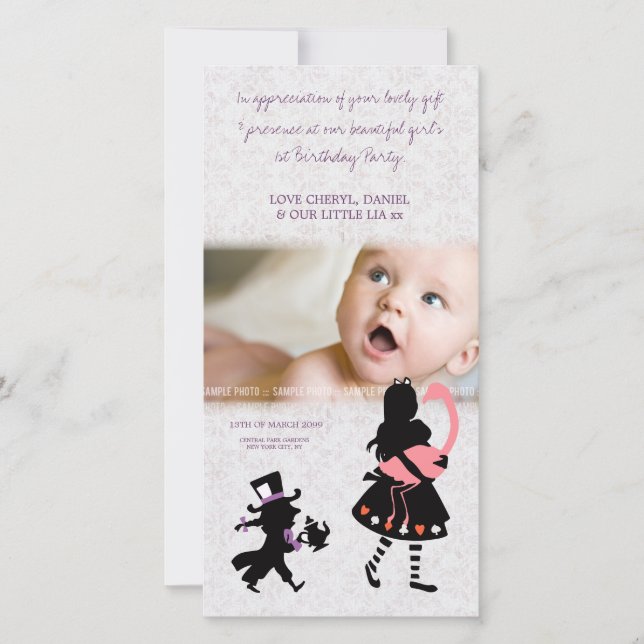 Danke Alice im Wunderland Baby Foto Card (Vorderseite)