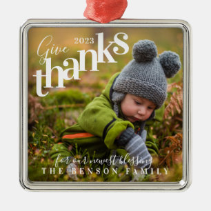 Danke an Blessings Baby Foto Gray Ornament Aus Metall