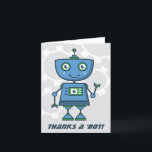 Danke an Bot Modern Blue Robot Boys Birthday<br><div class="desc">Robot themed Dankeschön Notizen für Kinder bietet einen niedlichen futuristischen Roboter,  der blau und grün mit grauen mechanischen Gängen im Hintergrund schwenkt. "Dank einem 'bot' Text kann personalisiert sein.</div>