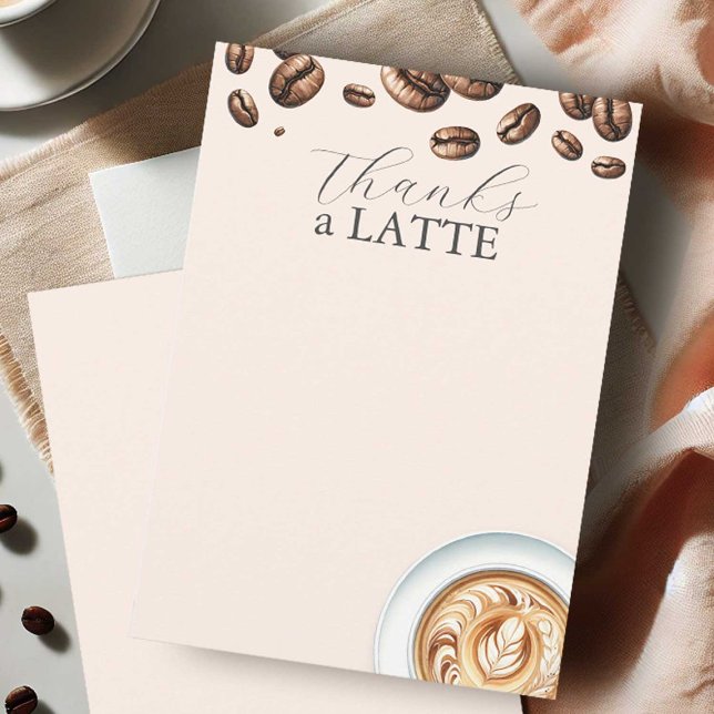 Danke an die letzten Kaffeekarten Mitteilungskarte (Coffee themed bridal shower thank you note cards with a latte and top boarder of coffee beans)