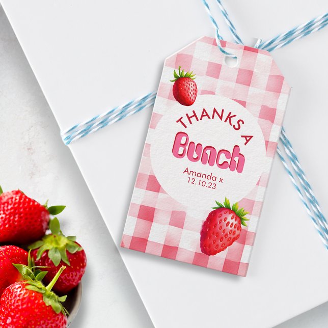 Danke an die Strawberry Picnic Bachelorette Pink Geschenkanhänger (Thanks a Strawberry Bunch Gingham check retro picnic thanks gift swing tag bachelorette bride crew)