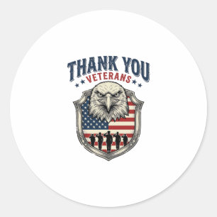 Danke an die Veteranen Patriotischer Adler-Schild- Runder Aufkleber