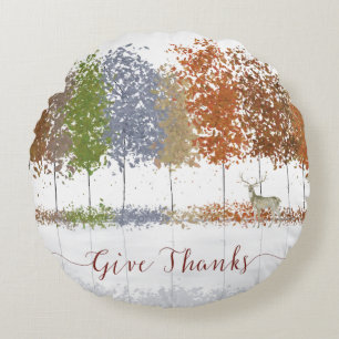 Danke an Erntedank Bäume und einsamen Hirsch Rundes Kissen