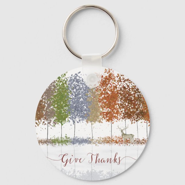 Danke an Erntedank Bäume und einsamen Hirsch Schlüsselanhänger (Vorderseite)