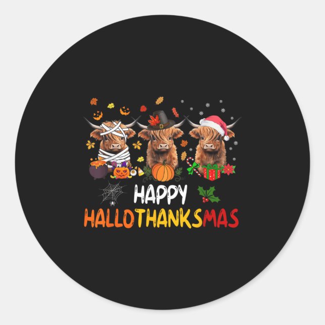 Danke an Hallothanksmas Highland Cow Halloween Runder Aufkleber (Vorderseite)