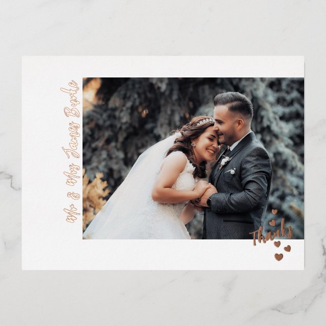 Danke an Hearts Wedding Foto Foil Postcard Folie Einladungspostkarte (Vorderseite)