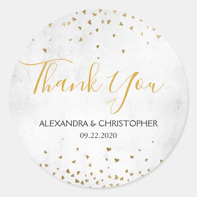 Danke an White Gold Foil Confetti Wedding Runder Aufkleber (Vorderseite)