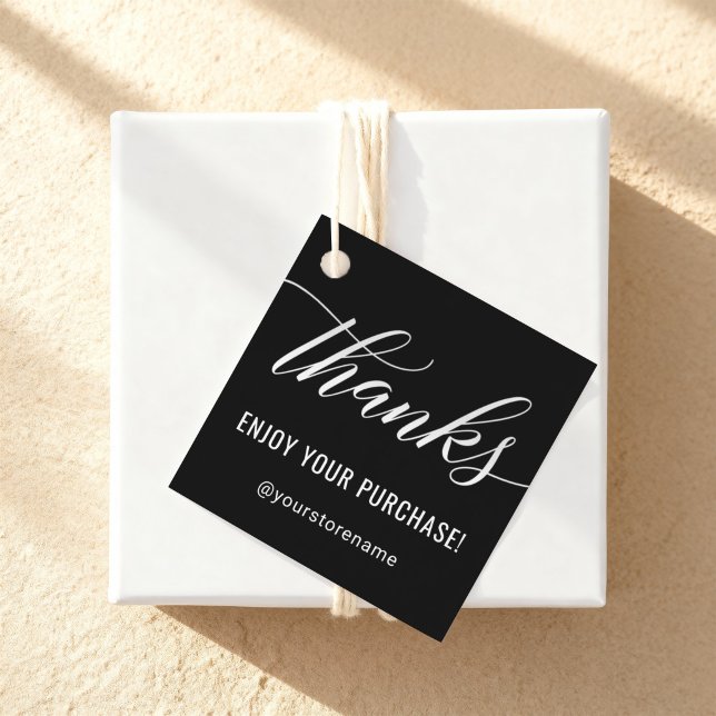 Danke an White Modern Script Black Danke Squa Geschenkanhänger (Von Creator hochgeladen)