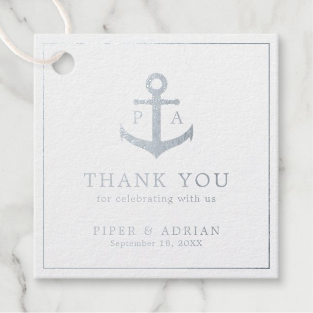 Danke Anchor Nautical Wedding Silver Geschenkanhänger (Vorderseite)