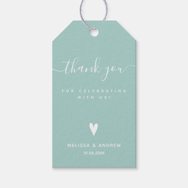 Danke - Aquamarine grüne Gastgeschenk Hochzeit Geschenkanhänger (Vorderseite)