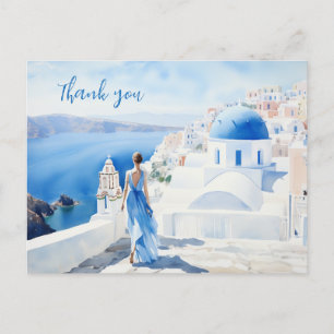 Danke Aquarell, Blaue Farbe, Santorin, Postkarte