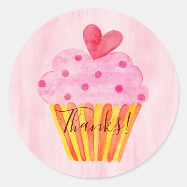 Danke! Aquarell cupcake pink danke! Runder Aufkleber (Vorderseite)