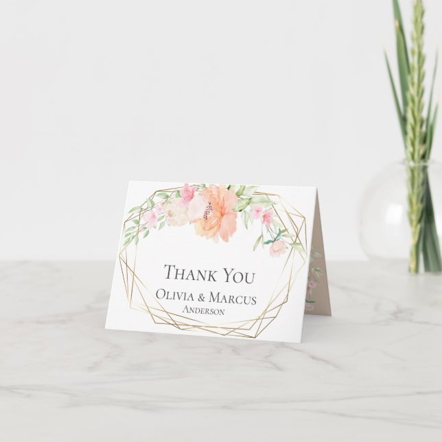 Danke | Aquarellfarben Blush Coral Floral Bouquet (Vorderseite)