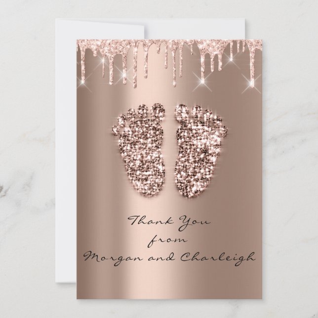 Danke Ashley1 Baby Shower Feet Rose Tropfen Boy Gi Einladung (Vorderseite)