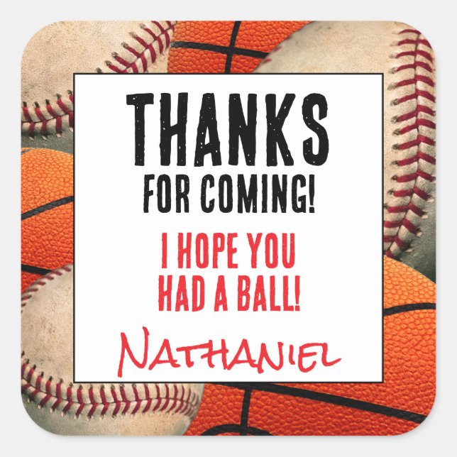 Danke Aufkleber | Baseball Basketball Etikett (Vorderseite)