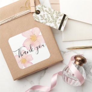 Danke-Aufkleber für Kleinunternehmen - Rosa Blumen Quadratischer Aufkleber
